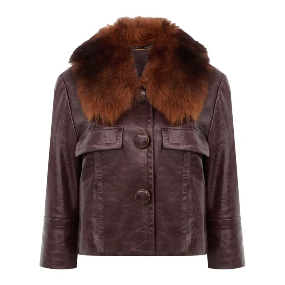 Chloe Women Giacca Corta In Pelle Con Colletto In Shearling Rimovibile